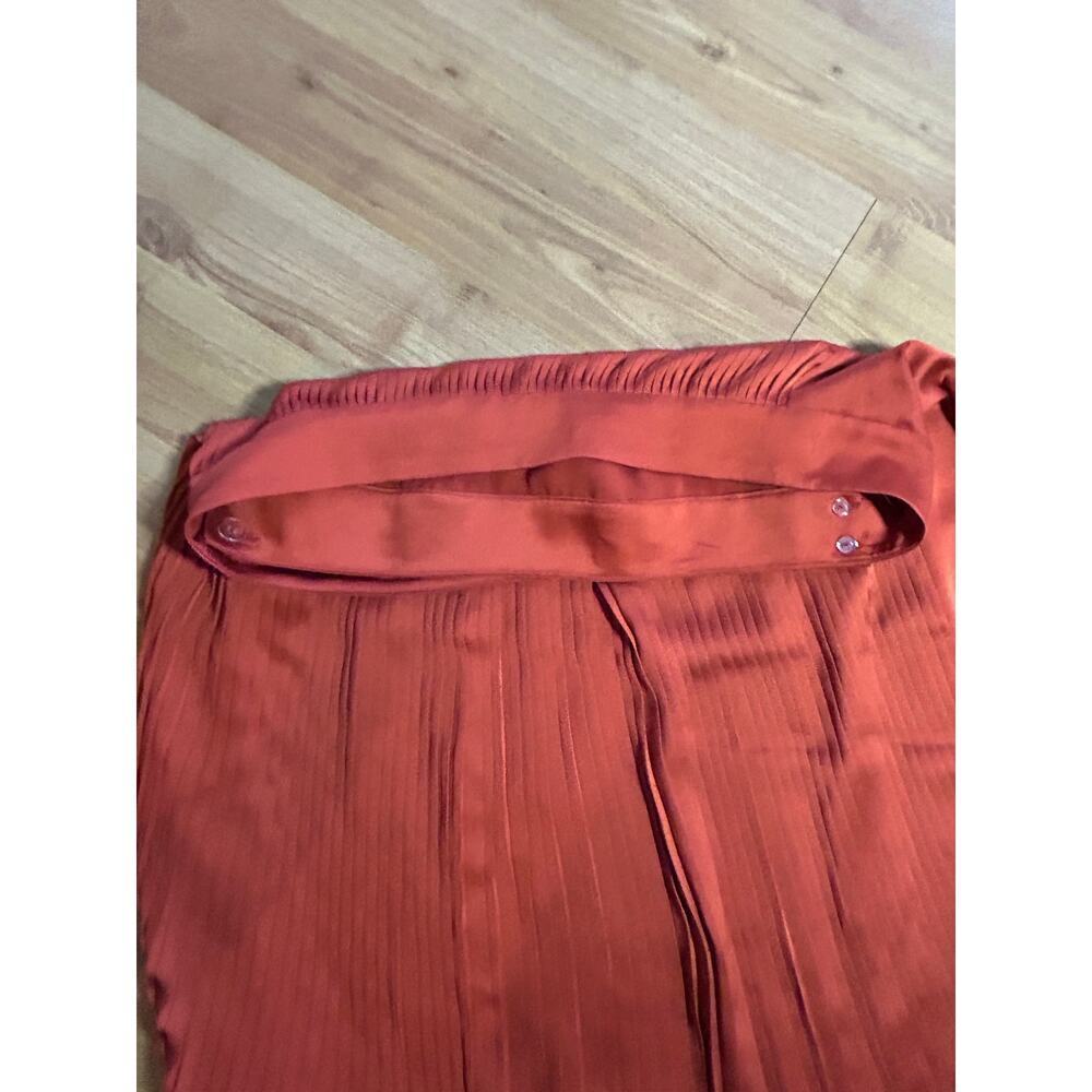 Banana Republic Olivia Palermo Burnt Orange Pleated Midi Wrap Satin Skirt Sz 14 - Picture 8 of 9